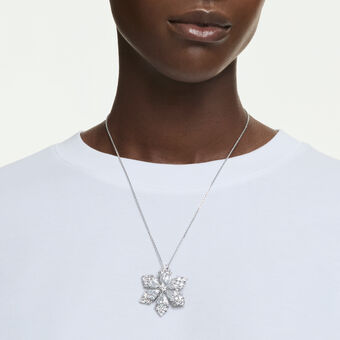 swarovski idyllia pendant and brooch  mixed cuts  snowflake  white  rhodium plated