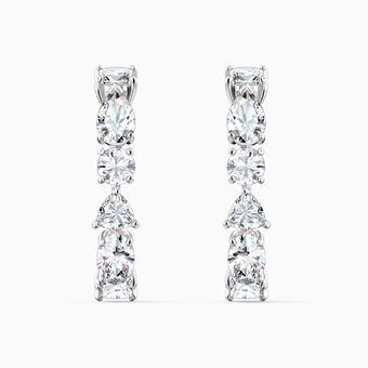 Tennis Deluxe Mixed Pierced Earrings, White, Rhodium plated
