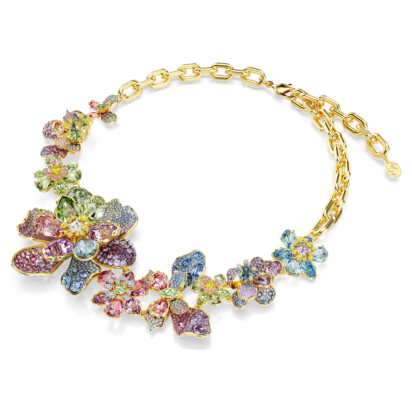 swarovski idyllia necklace  mixed cuts  pav   flower  multicolored  gold tone plated