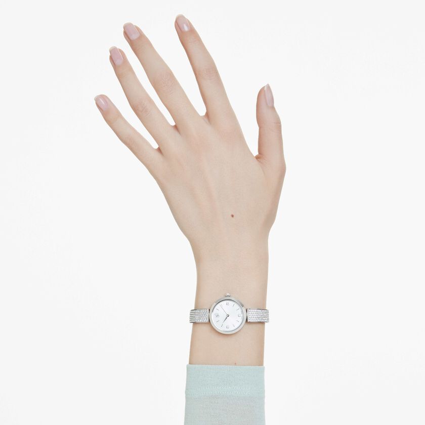 swarovski illumina watch  swiss made  metal bracelet  silver tone  stainless steel