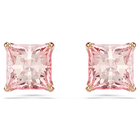 swarovski stilla stud earrings  square cut  pink  18k rose gold finish