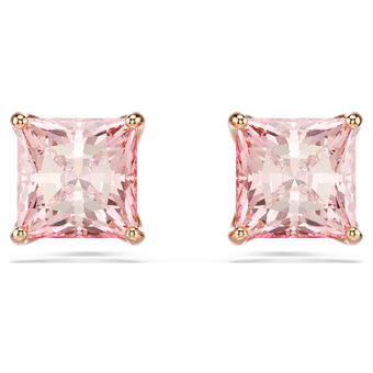 swarovski stilla stud earrings  square cut  pink  18k rose gold finish