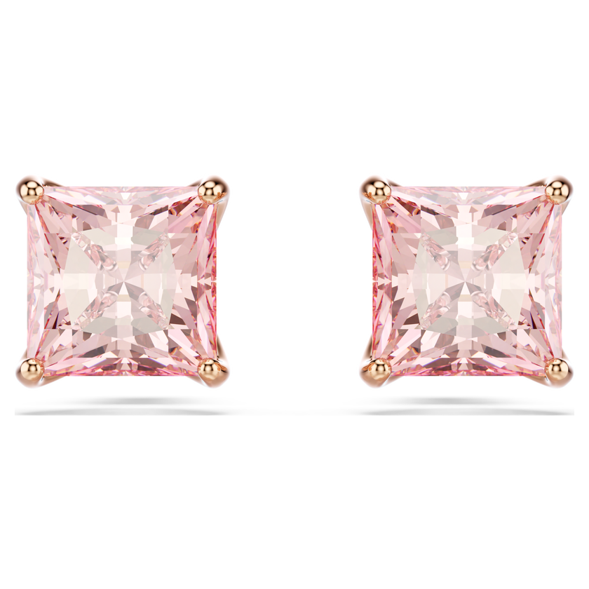 swarovski stilla stud earrings  square cut  pink  18k rose gold finish