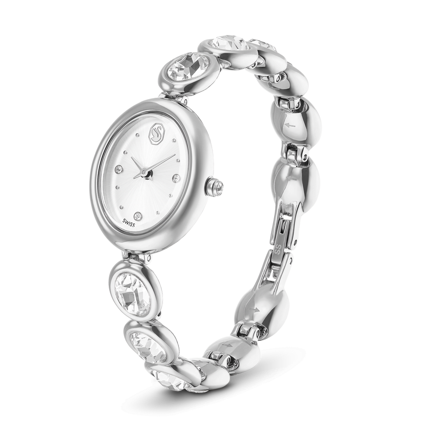 swarovski imber oval watch  swiss made  metal bracelet  silver tone  stainless steel