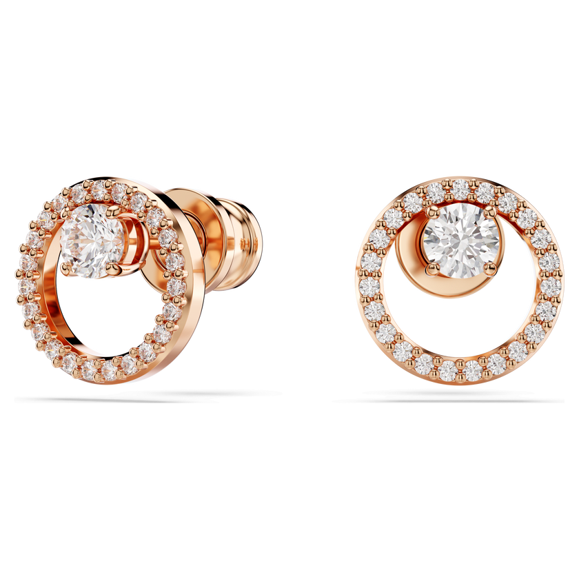 swarovski constella stud earrings  round cut  white  rose gold tone plated