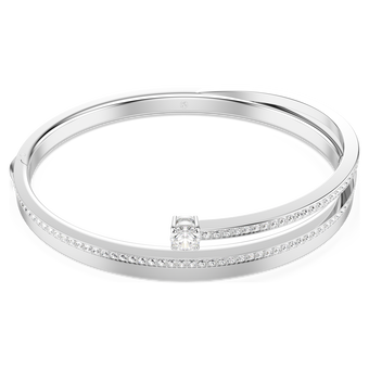 swarovski fresh bangle  round cut  white  rhodium plated