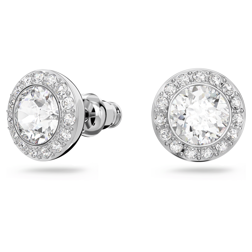 swarovski angelic stud earrings  round cut  white  rhodium plated