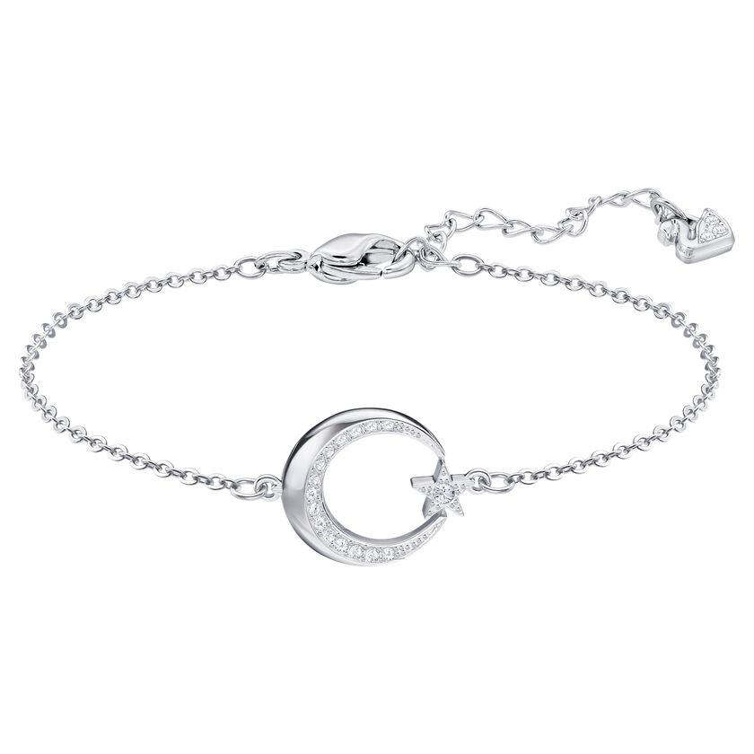 Crescent Star Bracelet, White, Rhodium plated