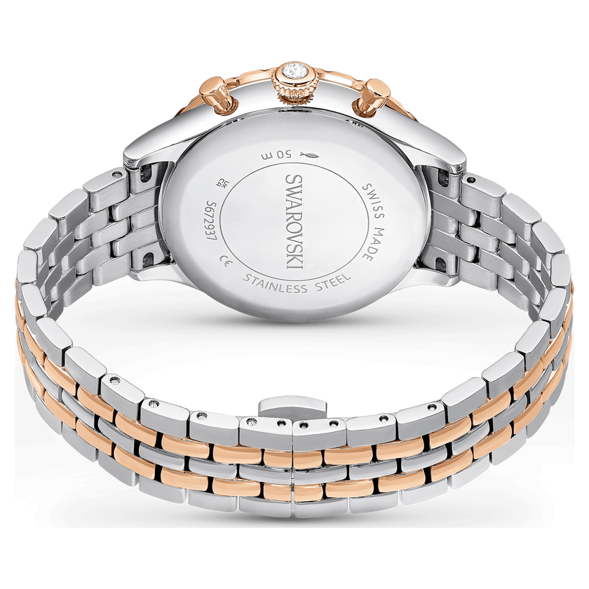 swarovski octea chrono watch  swiss made  metal bracelet  rose gold tone  mixed metal finish