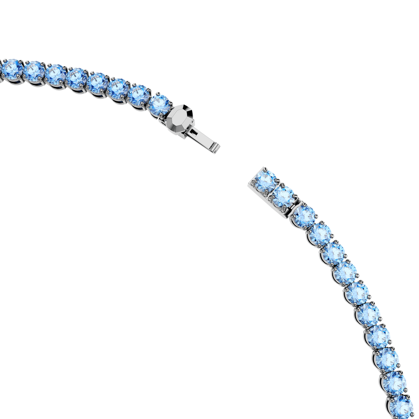 swarovski matrix tennis necklace  round cut  blue  ruthenium plated