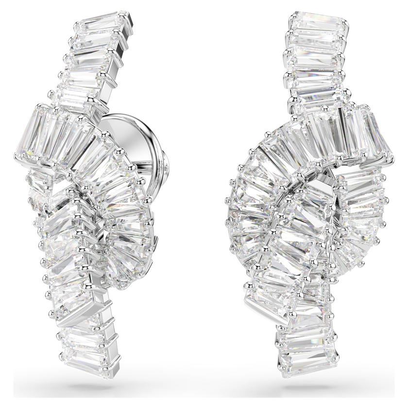 swarovski matrix earrings  baguette cut  knot  white  rhodium plated