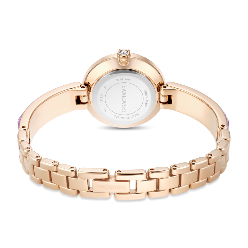 swarovski matrix bangle watch  swiss made  crystal bracelet  purple  champagne gold tone finish