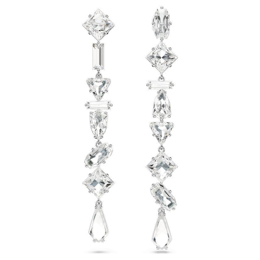swarovski mesmera drop earrings  mixed cuts  long  white  rhodium plated