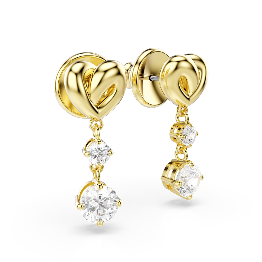 swarovski lifelong drop earrings  round cut  heart  white  gold tone plated