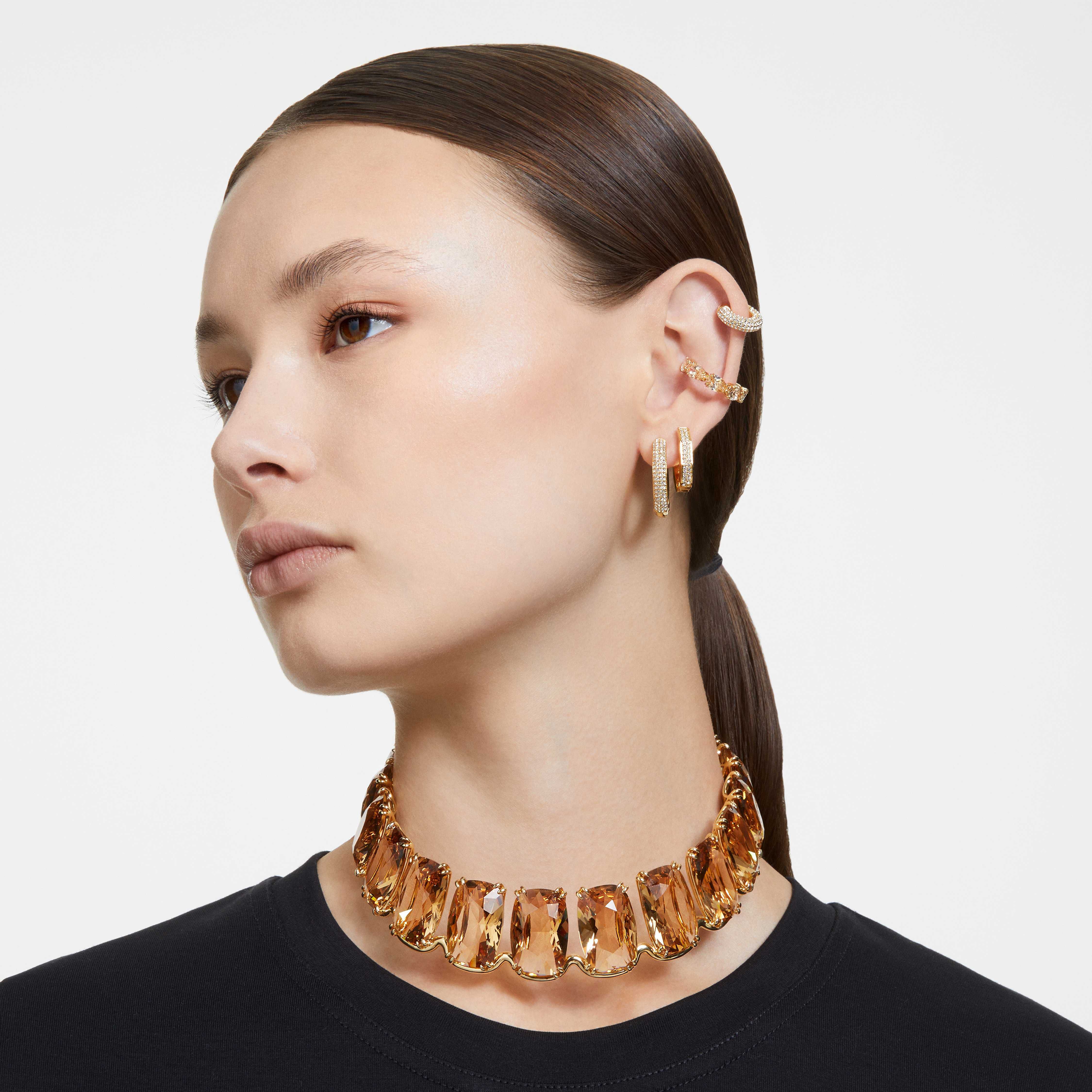 swarovski dextera hoop earrings  octagon shape  small  white  gold tone plated