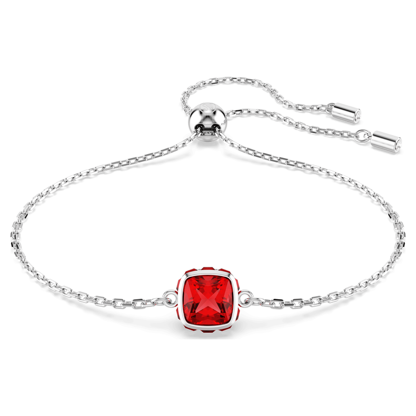 swarovski birthstone bracelet  square cut  july  red  rhodium plated