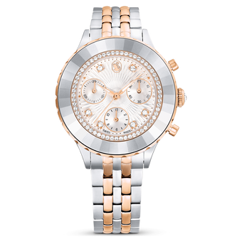 swarovski octea chrono watch swiss made metal bracelet rose gold tone mixed metal finish