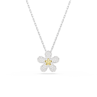 swarovski tough pendant  pav   flower  white  mixed metal finish
