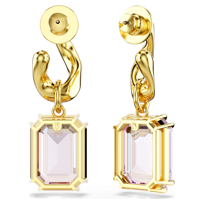 swarovski millenia drop earrings  octagon cut  purple  gold tone plated