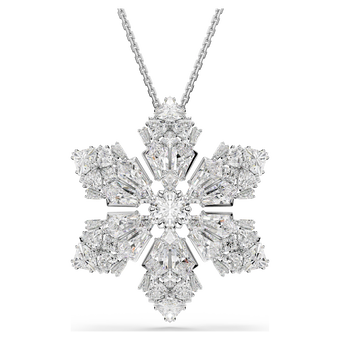 swarovski idyllia pendant and brooch  mixed cuts  snowflake  white  rhodium plated