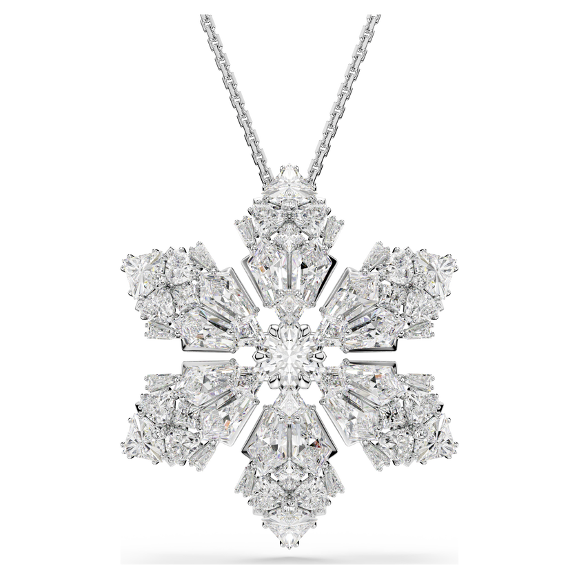 swarovski idyllia pendant and brooch  mixed cuts  snowflake  white  rhodium plated
