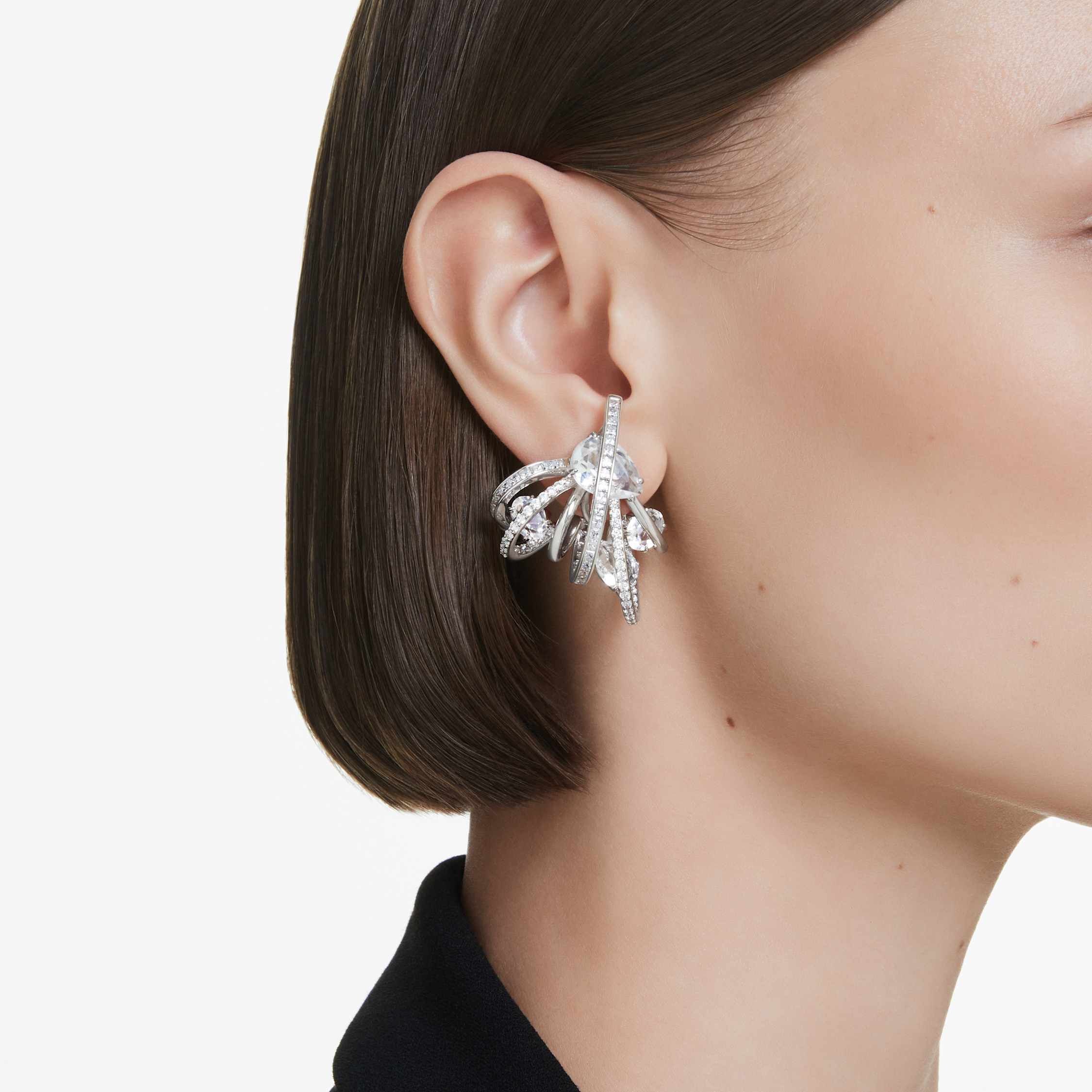 swarovski hyperbola ear cuff  statement  mixed cuts  white  rhodium plated