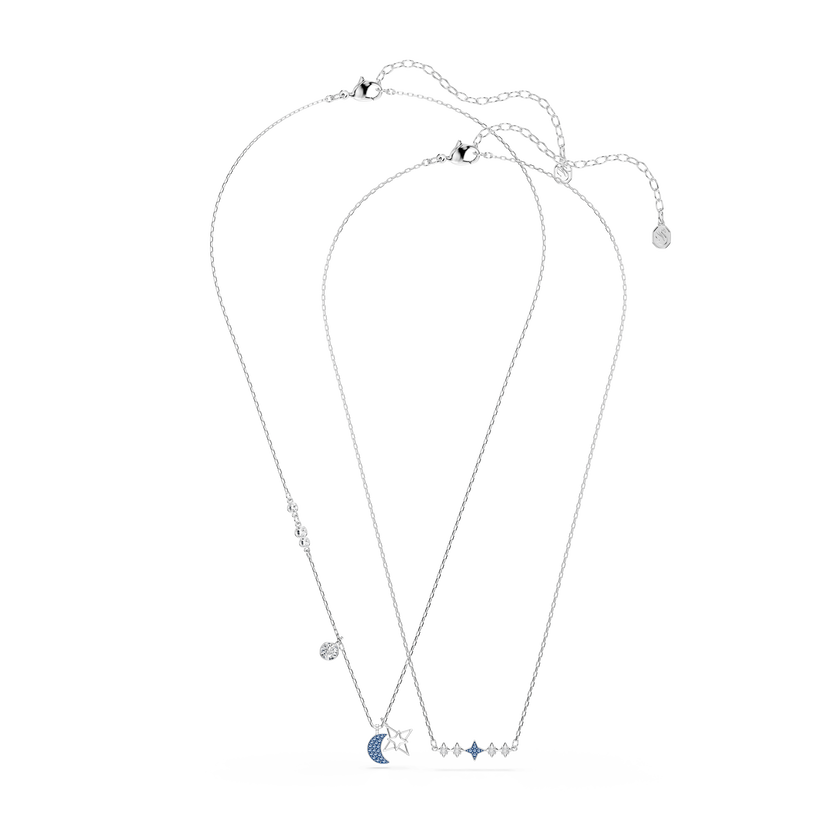 swarovski symbolica necklace  round cut  moon  blue  rhodium plated