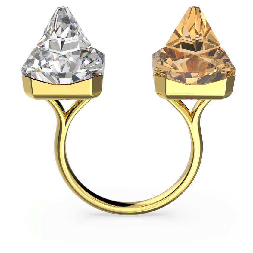 swarovski chroma ring  pyramid cut crystals  multicolored  gold tone plated