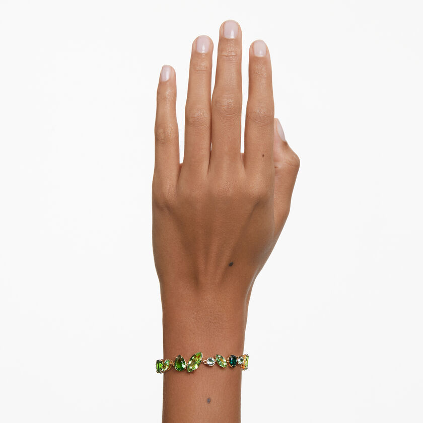 Gema bracelet, Mixed cuts, Green, Gold-tone plated