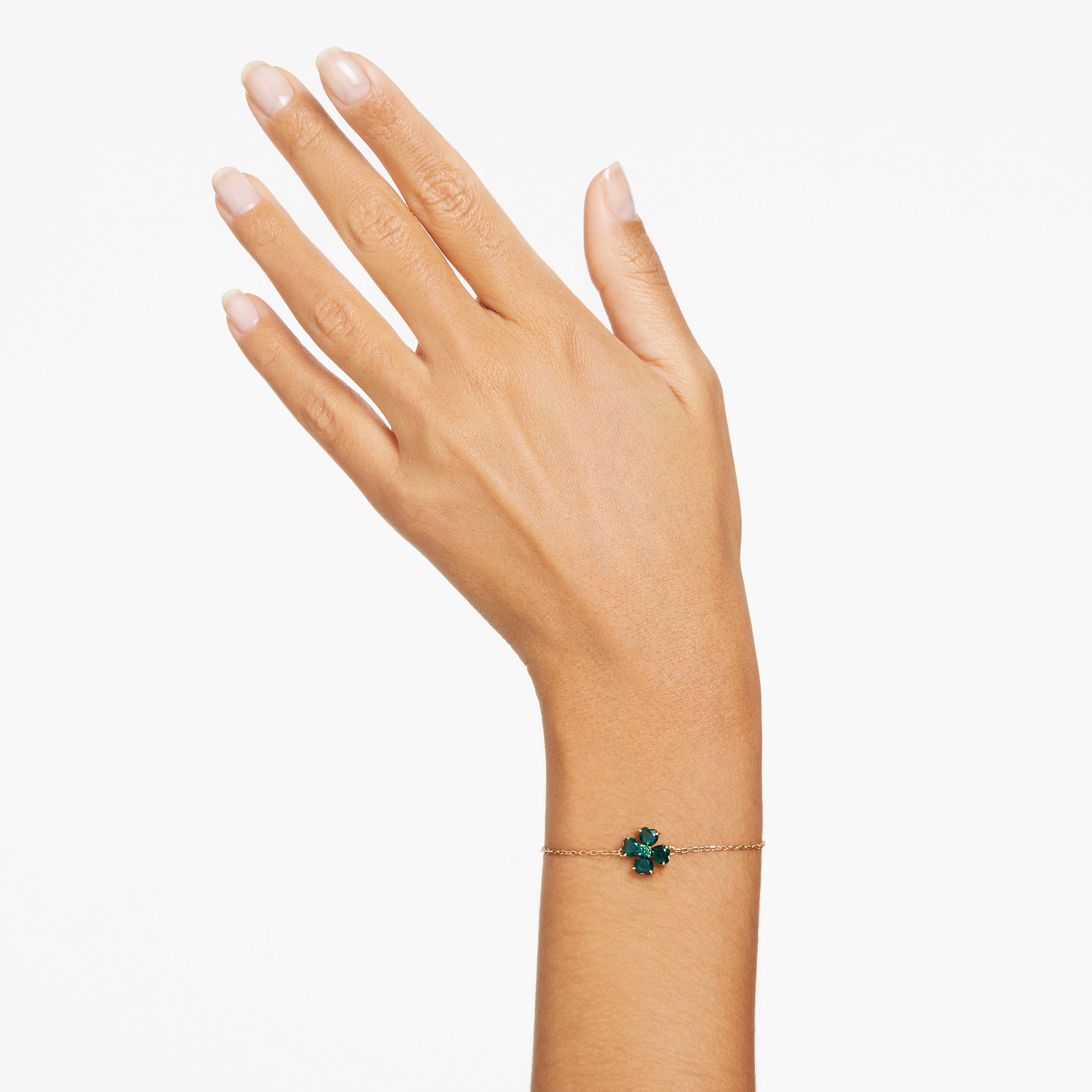 Idyllia bracelet Mixed cuts Clover Green Gold tone plated