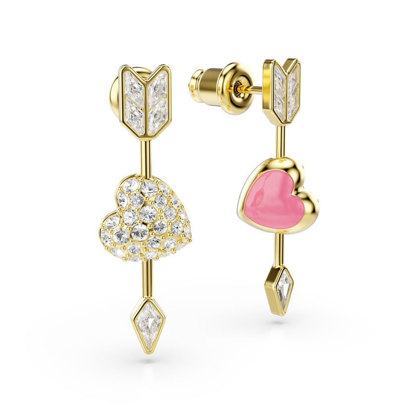 swarovski idyllia drop earrings  mixed cuts  heart with arrow  white  gold tone plated
