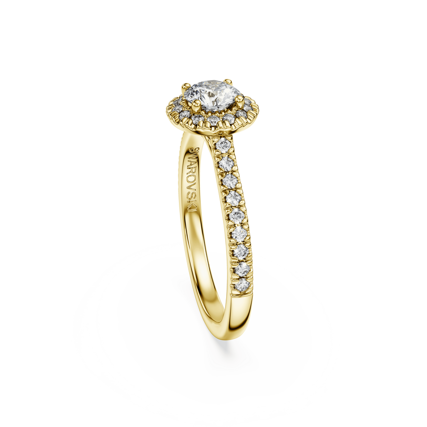 swarovski eternity halo solitaire ring  lab grown diamonds 0 8 ct tw  round shape  white  18k yellow gold