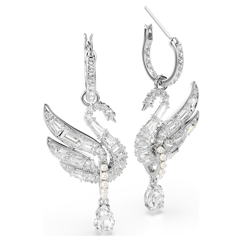 swarovski swan vienna earrings  swan  white  rhodium plated