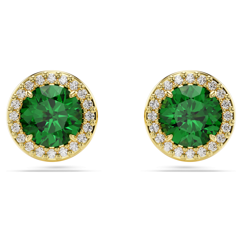 swarovski una stud earrings  round cut  pav   green  gold tone plated