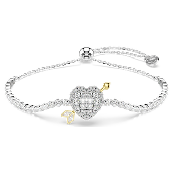 swarovski idyllia bracelet  mixed cuts  heart with arrow  white  rhodium plated