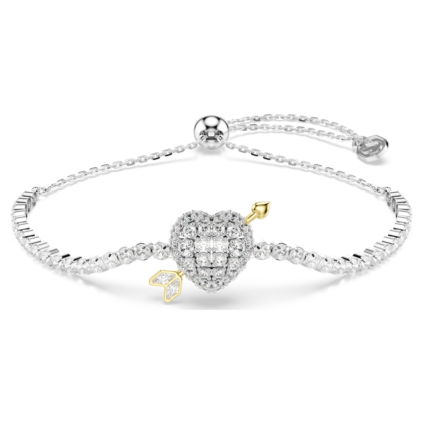 swarovski idyllia bracelet  mixed cuts  heart with arrow  white  rhodium plated