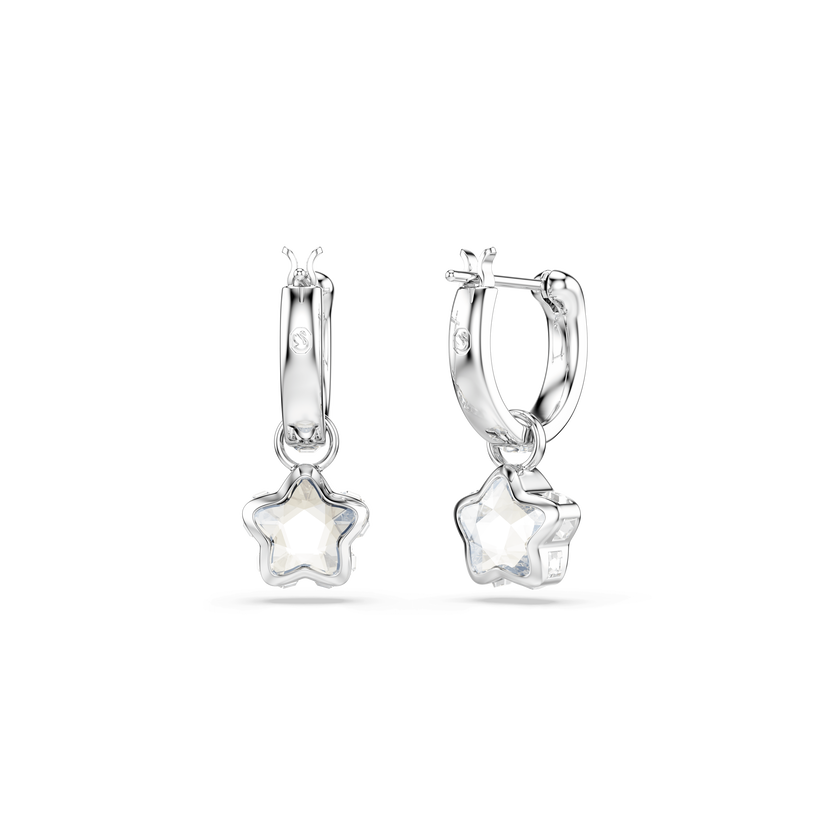swarovski chroma drop earrings  mixed cuts  star  white  rhodium plated