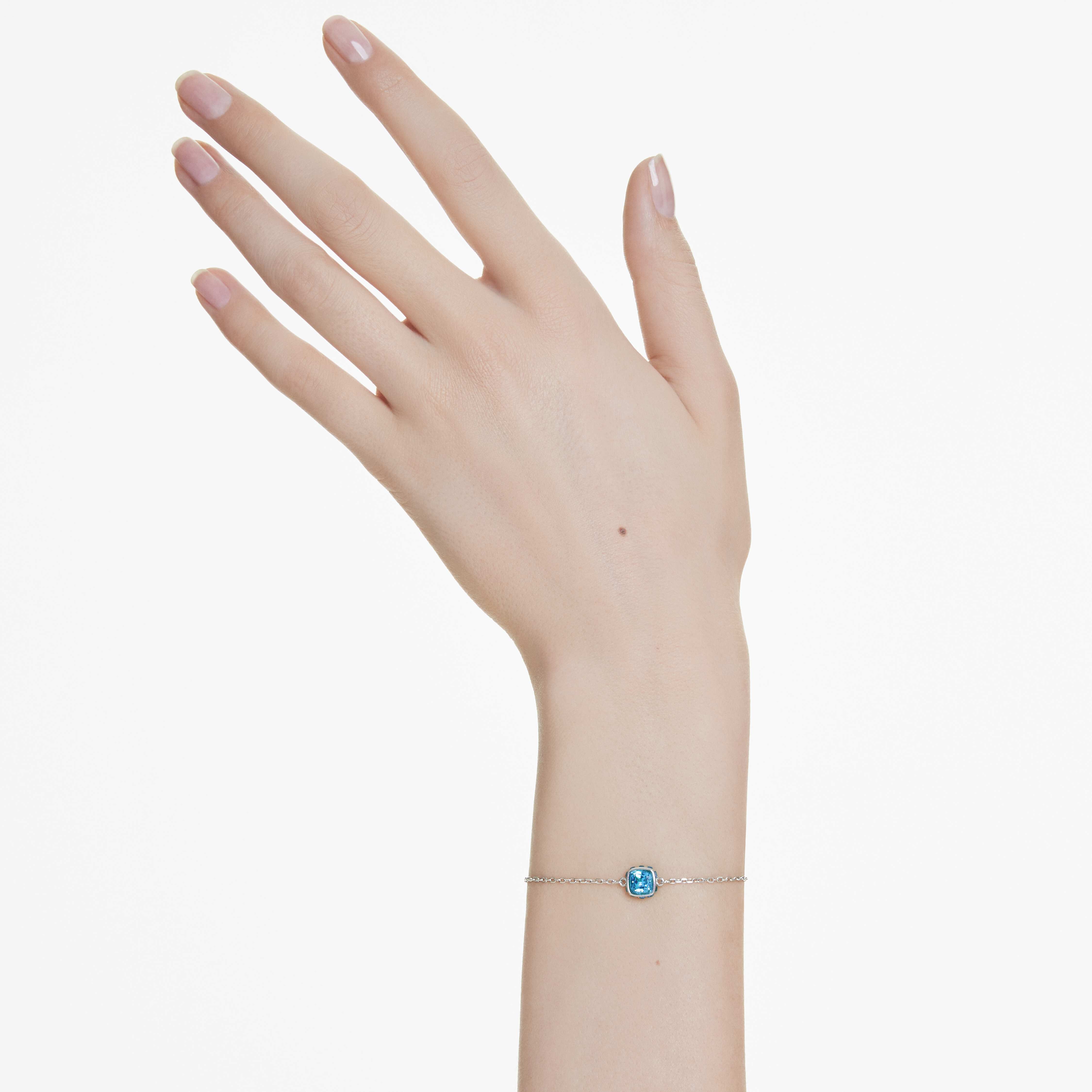 swarovski birthstone bracelet  square cut  december  blue  rhodium plated