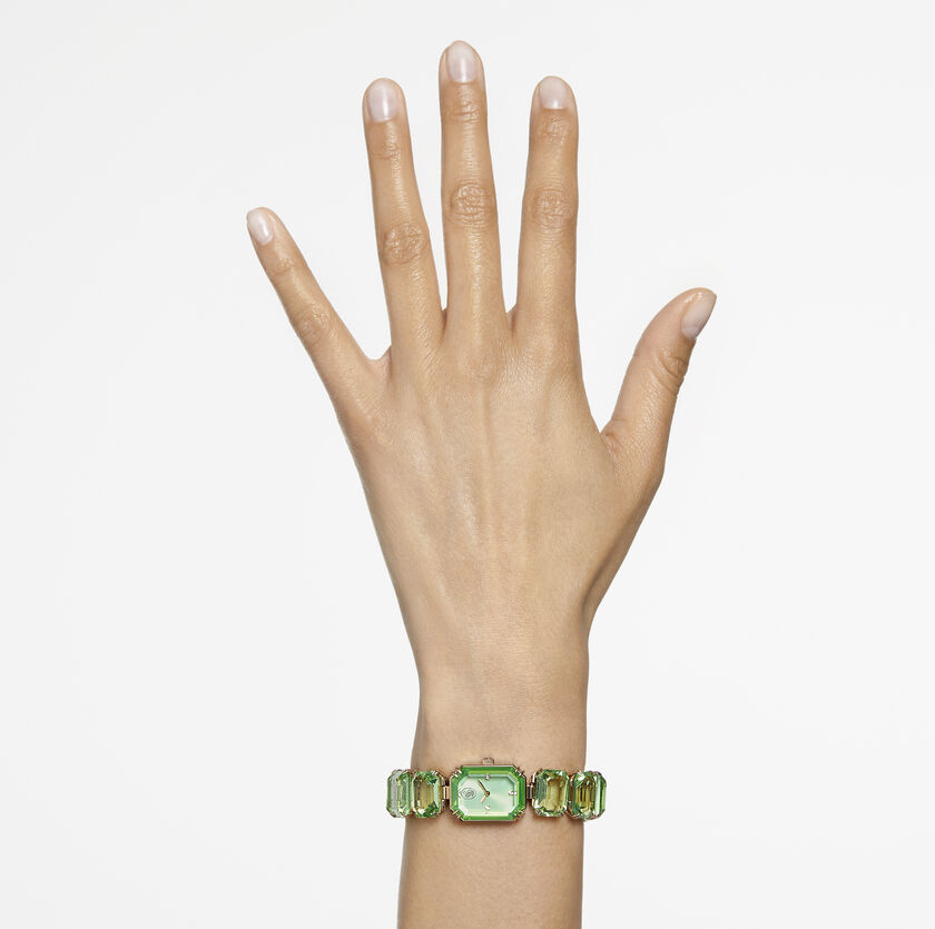 Millenia Watch, Octagon cut bracelet, Green, Champagne gold-tone finish