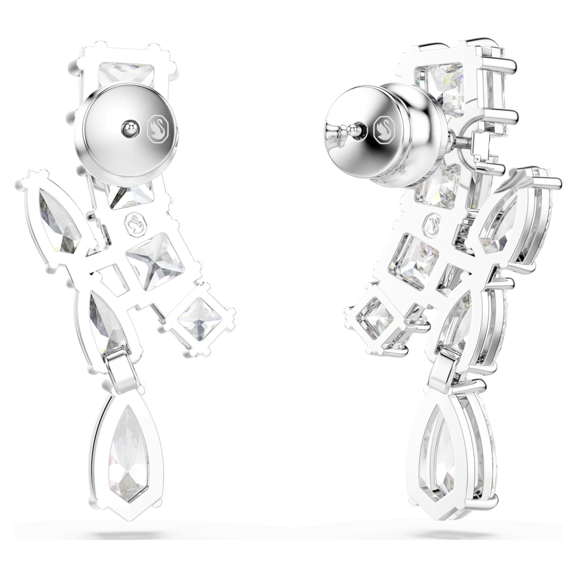 swarovski matrix drop earrings  mixed cuts  white  rhodium plated