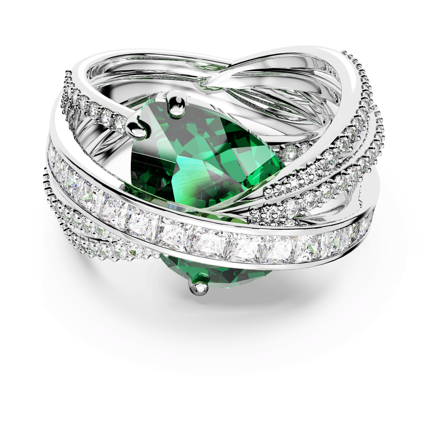 swarovski hyperbola cocktail ring  carbon neutral zirconia  mixed cuts  four bands  green  rhodium plated