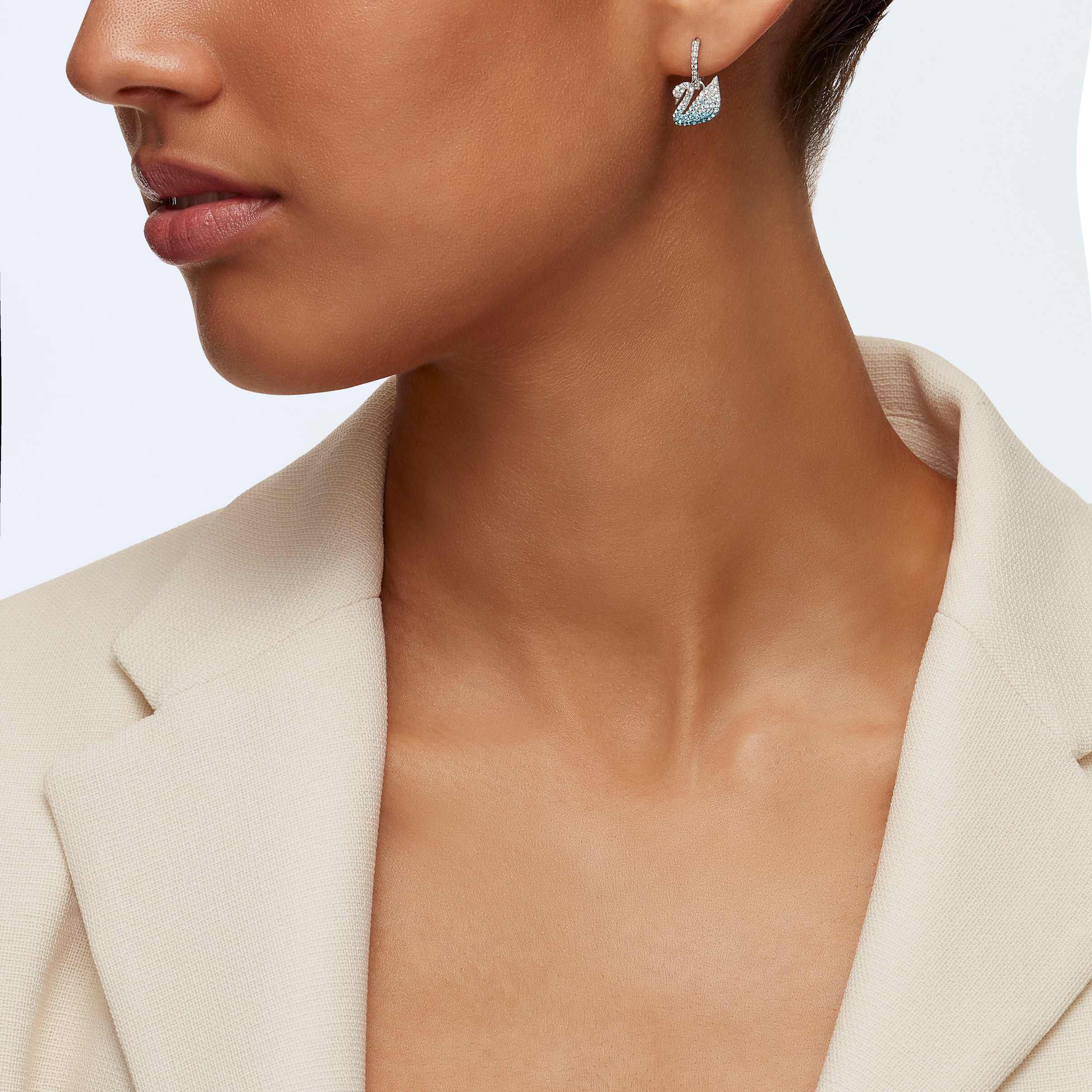 Buy Swarovski Iconic Swan Pierced Earrings Multi colored Rhodium