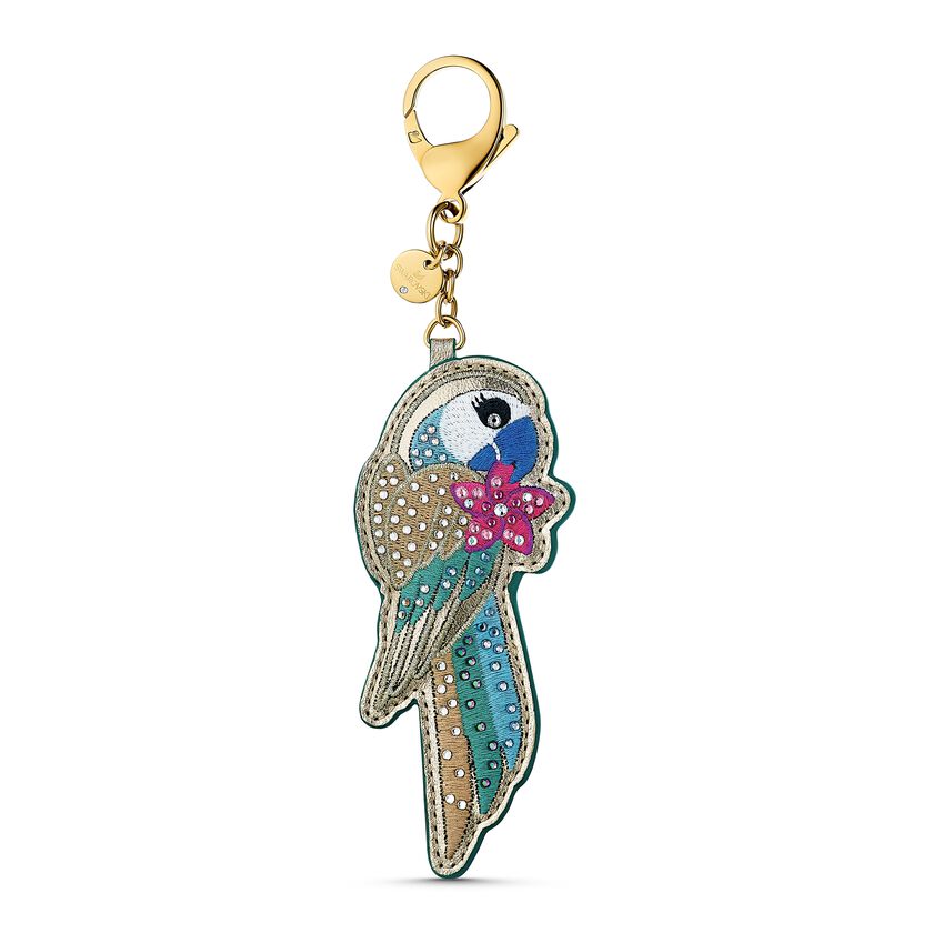 Tropical Parrot Bag Charm, Dark multi-colored, Gold-tone plated