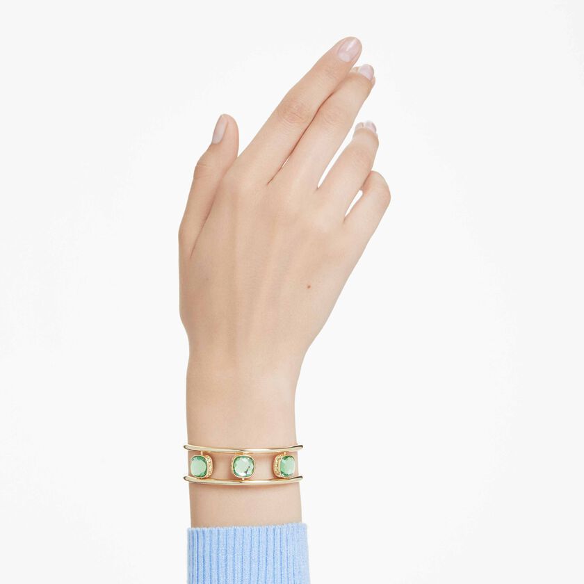 swarovski chroma cuff  cushion cut  green  gold tone plated