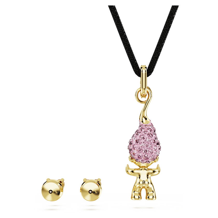 swarovski good luck trolls set  troll  pink  gold tone plated