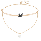 Iconic Swan Choker, Black, Rose gold-toned plated