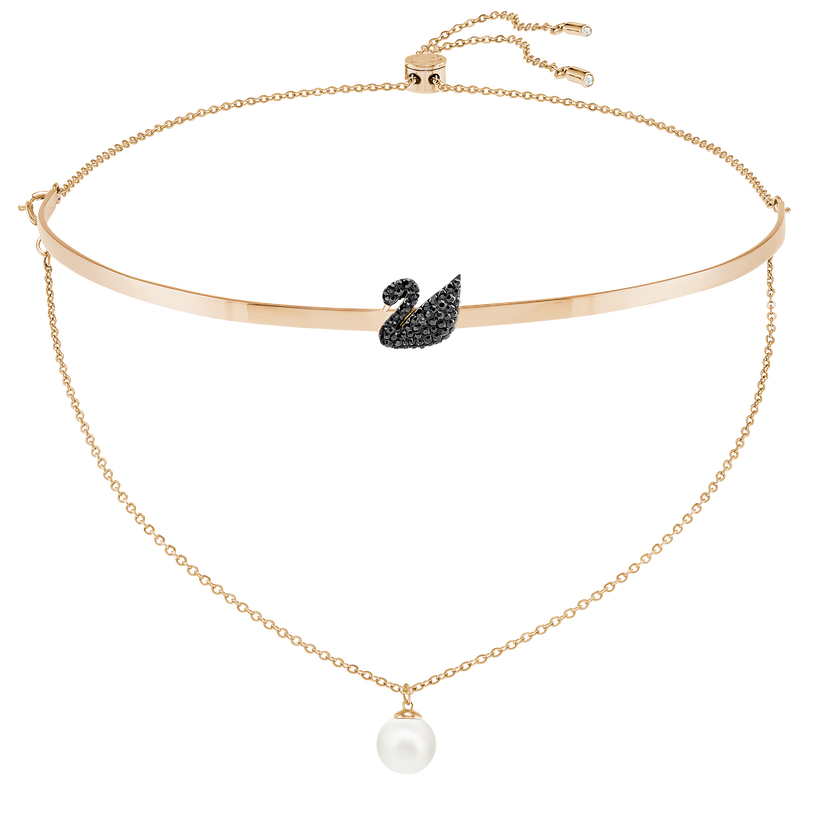 Iconic Swan Choker, Black, Rose gold-toned plated