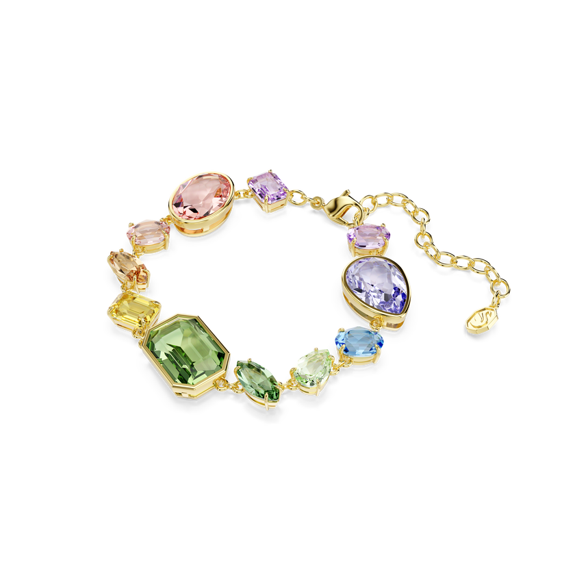 swarovski gema bracelet  mixed cuts  multicolored  gold tone plated