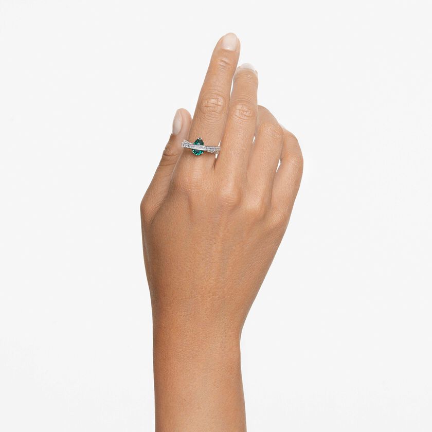 swarovski hyperbola cocktail ring  carbon neutral zirconia  mixed cuts  double bands  green  rhodium plated
