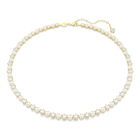 swarovski matrix tennis necklace  crystal pearl  round cut  white  gold tone plated